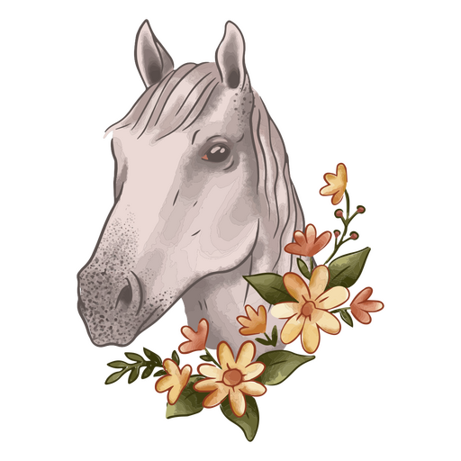 Cavalo branco com flores na cabeça Desenho PNG