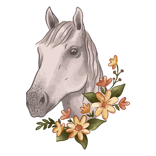 Weißes Pferd mit Blumen auf dem Kopf PNG-Design
