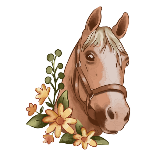 Horse with flowers and a bridle PNG Design