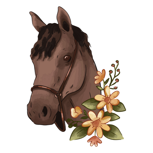 Brauner Pferdekopf mit Blumen PNG-Design