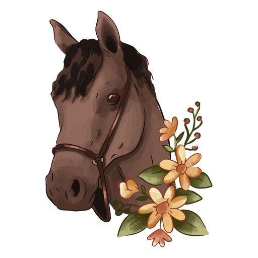 Cabeça de cavalo marrom com flores Desenho PNG