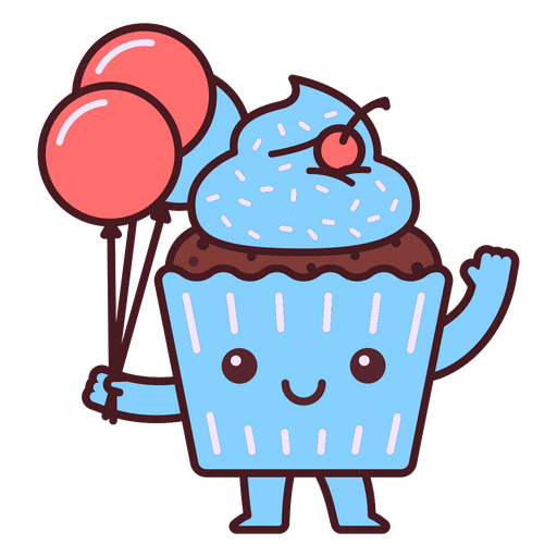 Blue birthday cupcake kawaii PNG Design