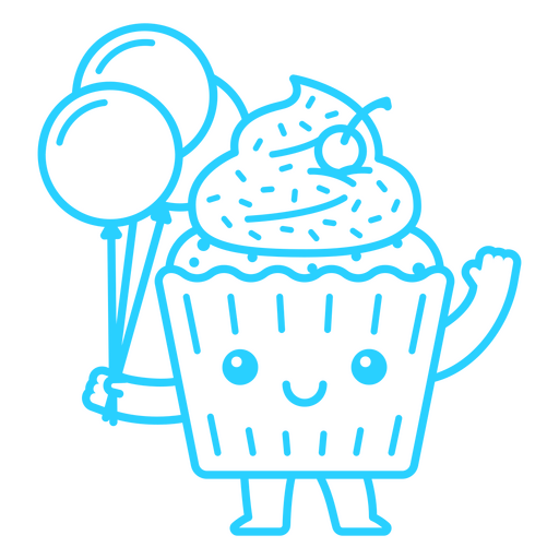 Cupcake Kawaii com balões Desenho PNG