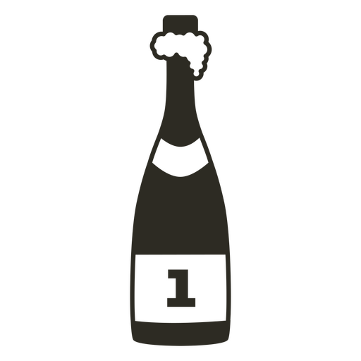 Botella de champagne en blanco y negro. Diseño PNG
