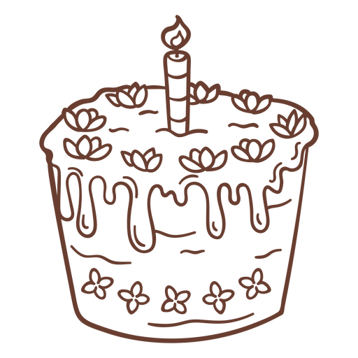 Drawing of a birthday cake with a candle PNG Design