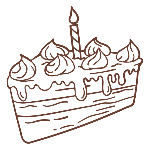 Drawing of a cake with a candle on it PNG Design