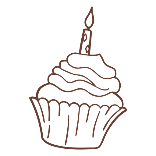 Cupcake with a candle line art PNG Design