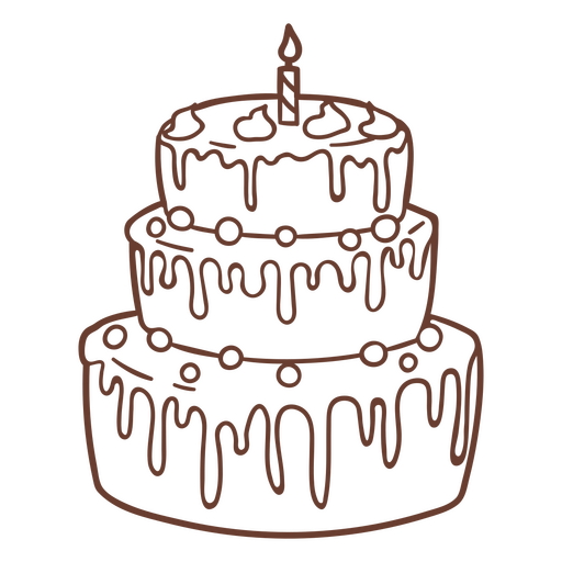 Cake with a candle on it stroke PNG Design