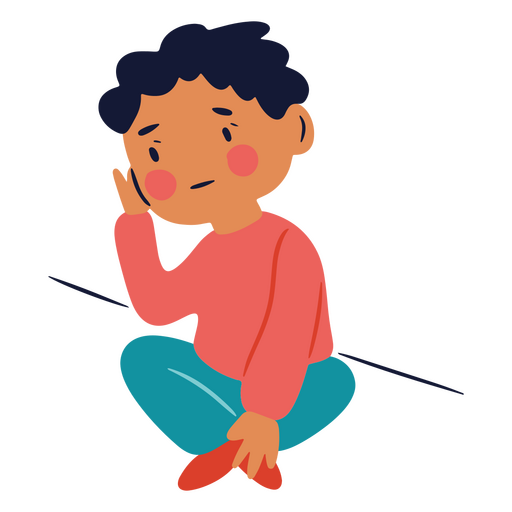 Boy sitting on the ground with his hand on his head PNG Design