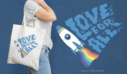 Pride flag spaceship tote bag design