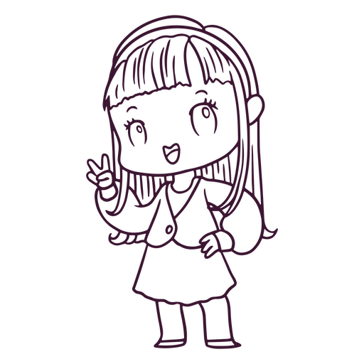 Drawing of a girl holding a peace sign PNG Design