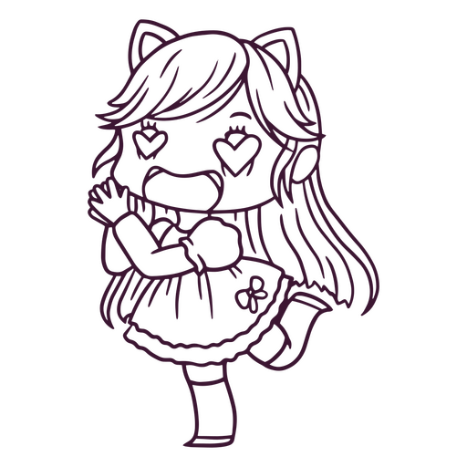 Chica kawaii con ojos en forma de corazón Diseño PNG