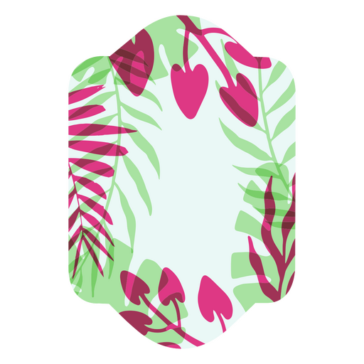 Etiqueta de hojas tropicales rosas y verdes. Diseño PNG