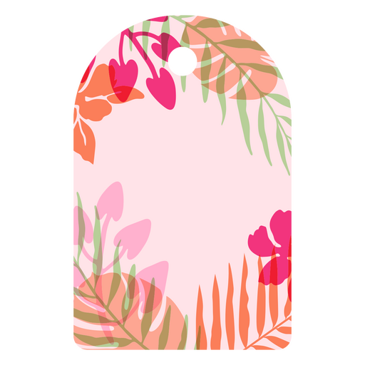 Etiqueta de presente rosa e laranja com folhas tropicais Desenho PNG