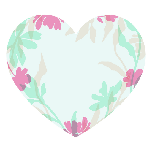 Heart with pink and green flowers on it PNG Design