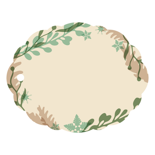 Tag oval com folhas verdes e samambaias Desenho PNG