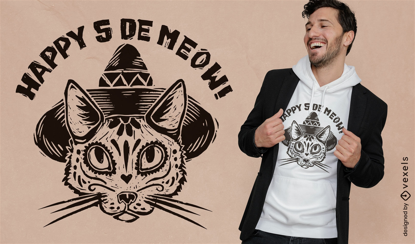 Diseño de camiseta de gato cinco de mayo.