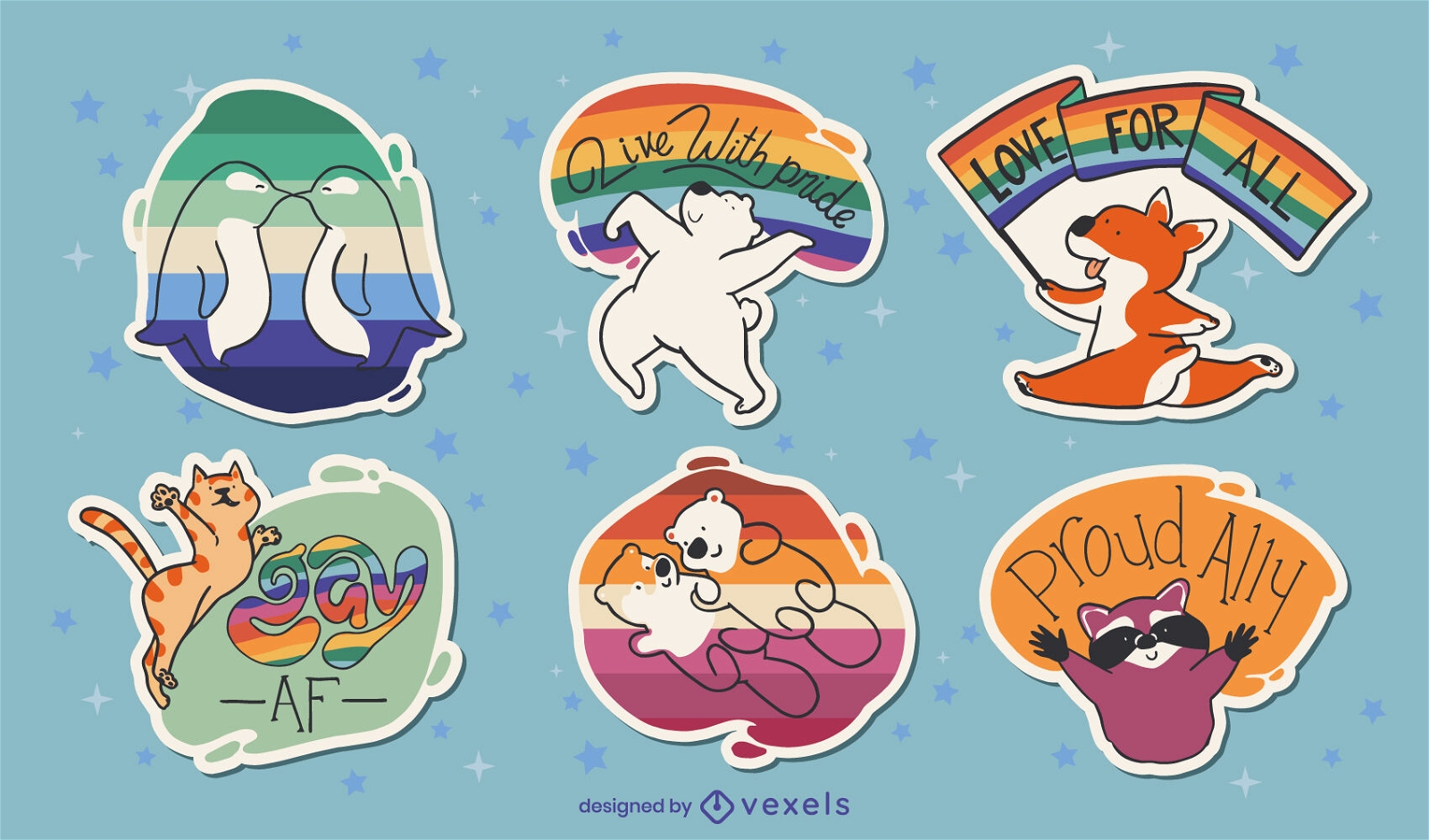 Cute animal stickers pride and lgbt