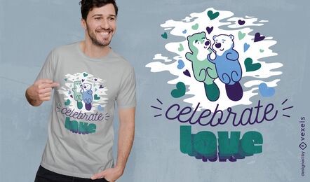 Animais de lontra em design de camiseta de amor