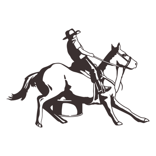 Cowboy montando um cavalo preto e branco Desenho PNG