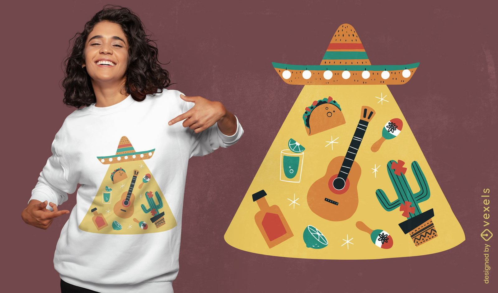 Diseño de camiseta de elementos de la cultura mexicana.