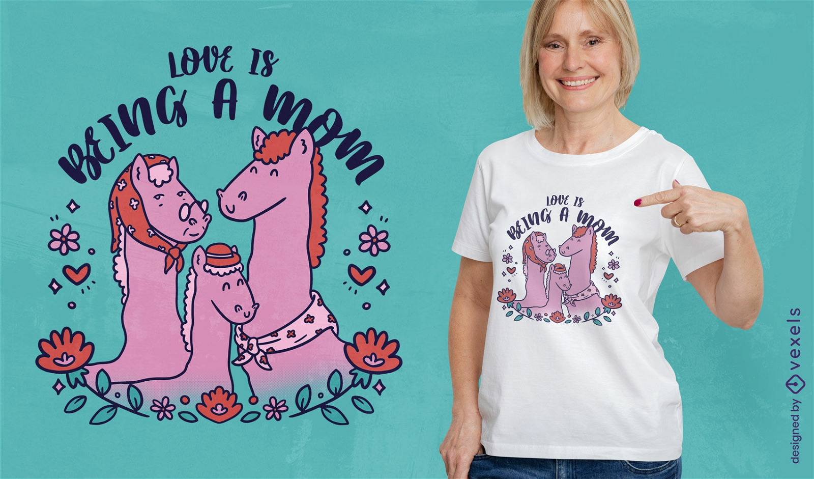 Lama-Tierfamilien-Cartoon-T-Shirt-Design