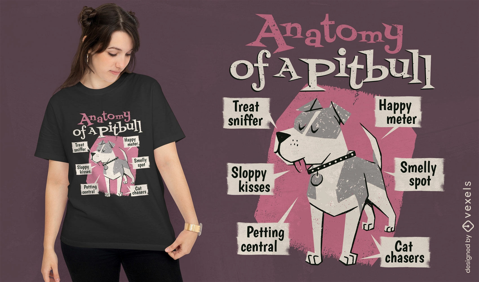 Design de camiseta fofa de animal de cachorro pitbull
