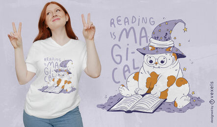 Katze liest magisches Buch-T-Shirt-Design