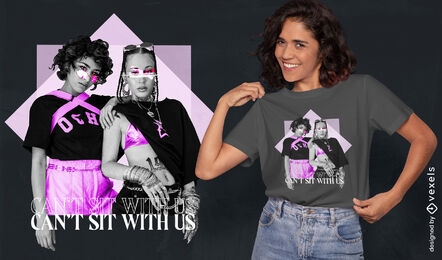 Punk girl models in purple t-shirt design