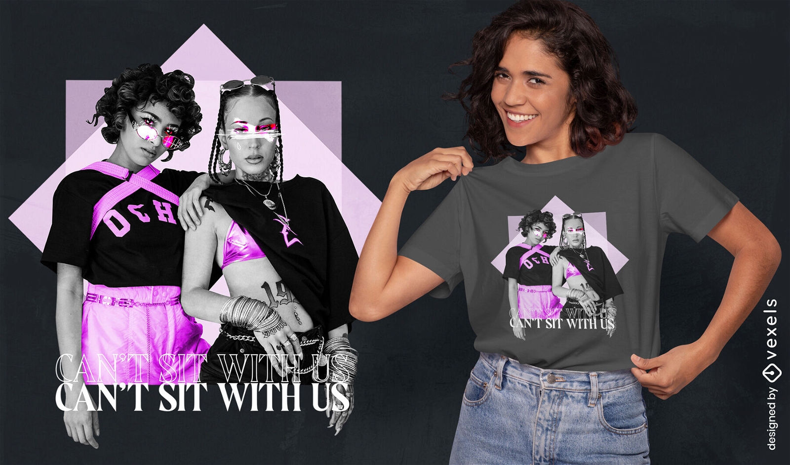 Punk-Girl-Modelle im lila T-Shirt-Design