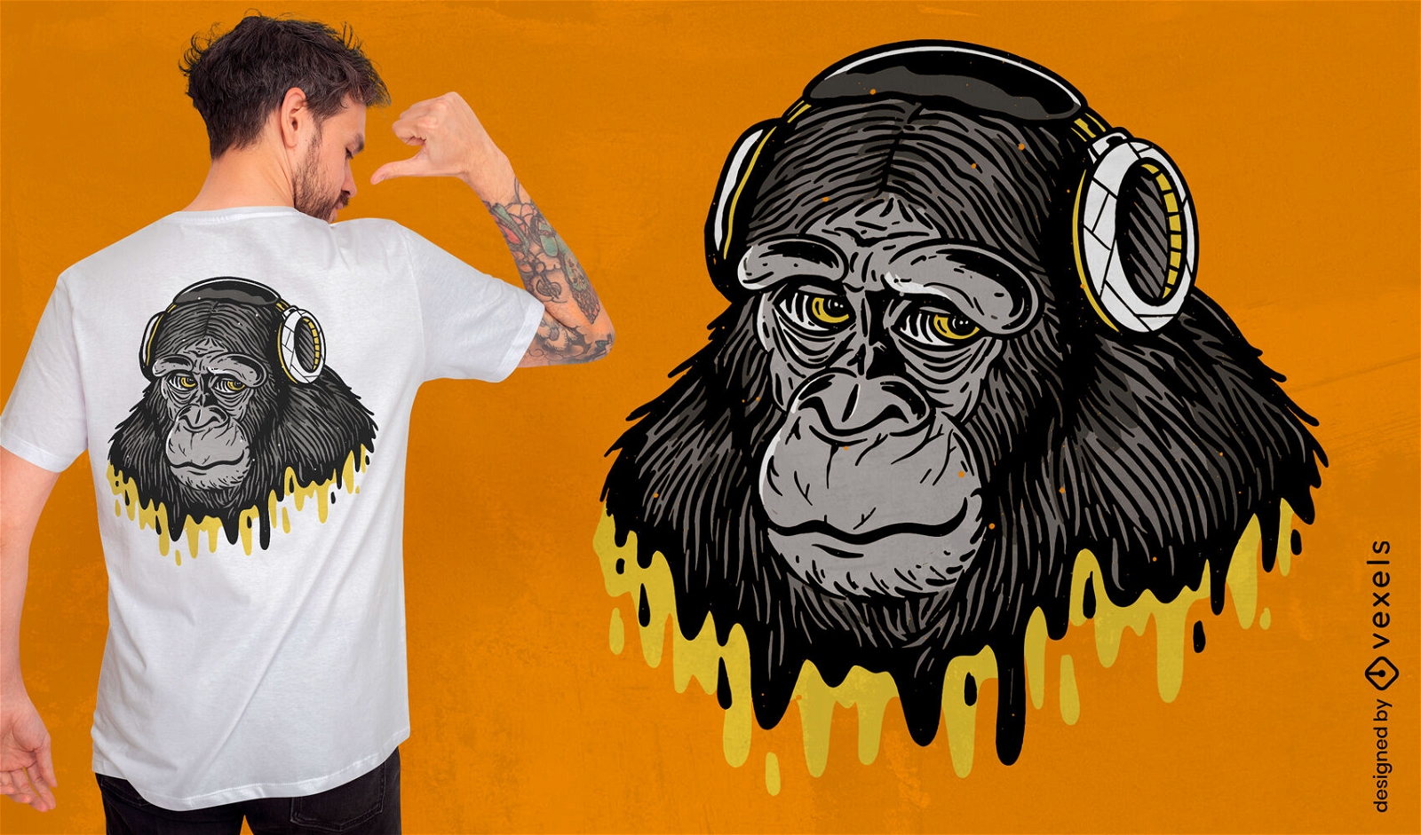 Mono animal con diseño de camiseta de auriculares.