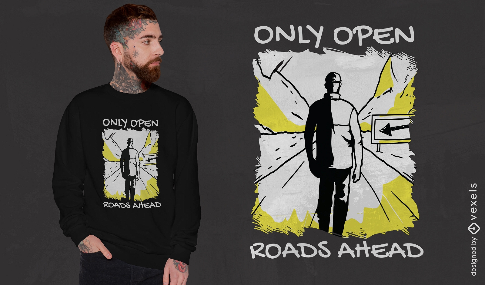 Hombre en diseño de camiseta motivacional de camino abierto