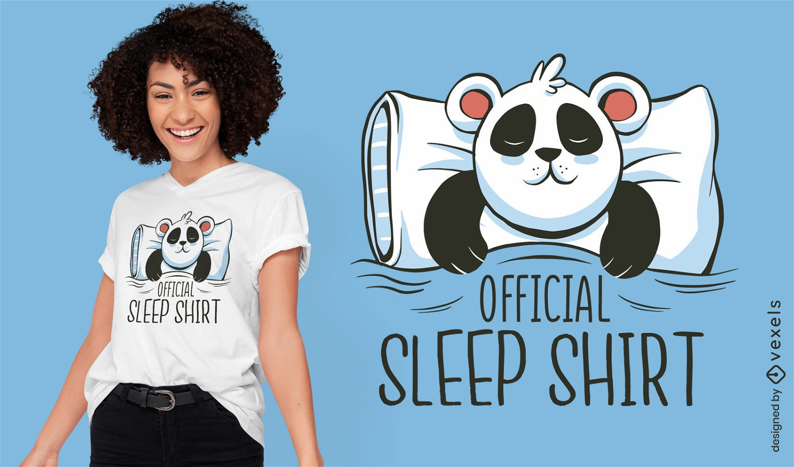 Diseño de camiseta de oso panda durmiendo en la cama
