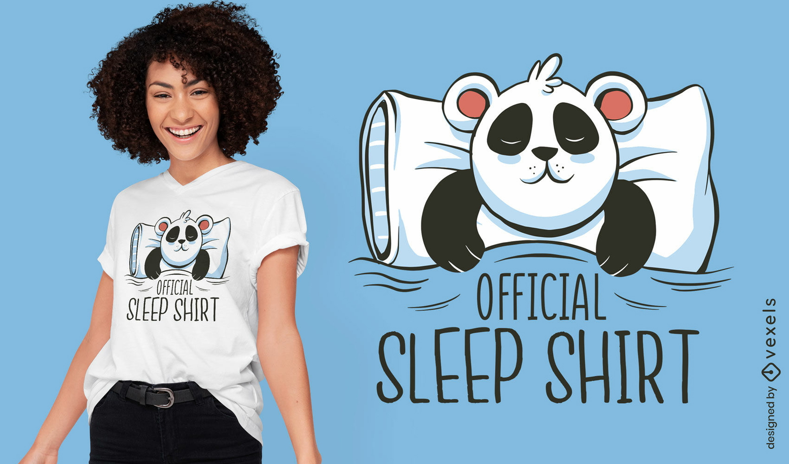 Diseño de camiseta de oso panda durmiendo en la cama