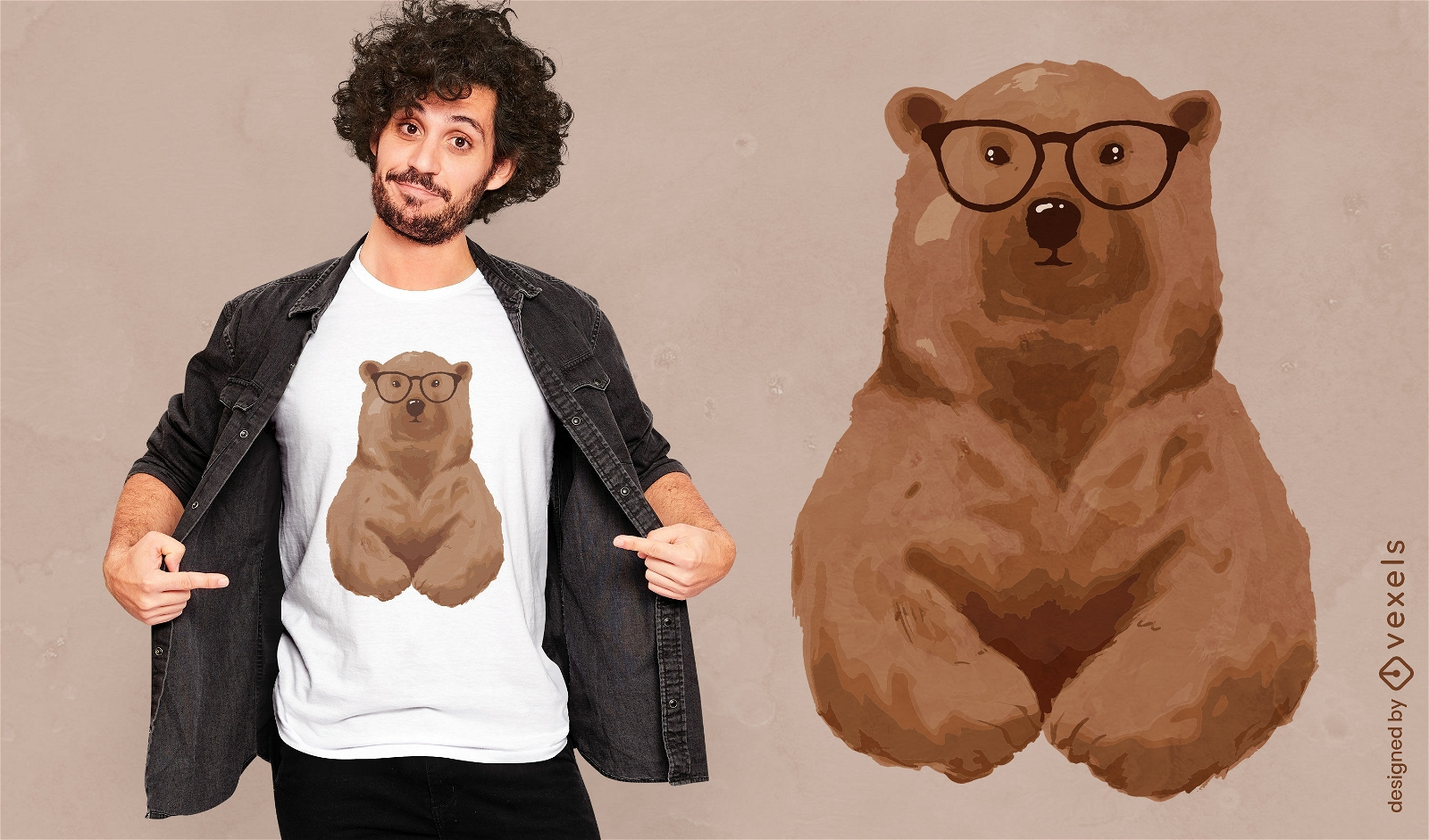 Diseño de camiseta de animal de oso pardo con gafas.