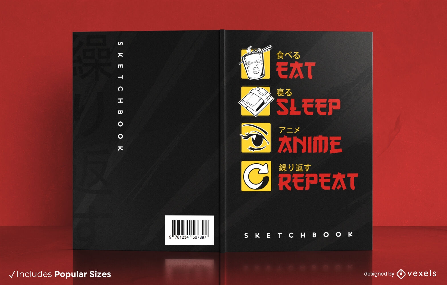 Come, duerme y mira el dise?o de la portada del libro de anime.