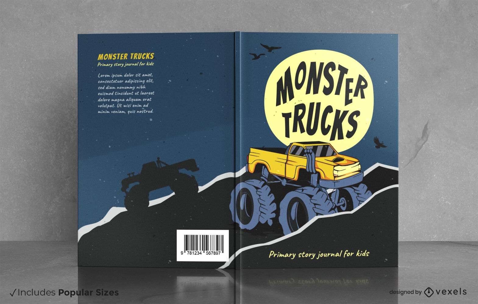 Design de capa de livro de diário de caminhão monstro
