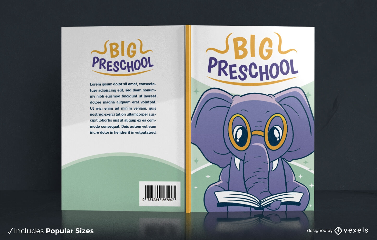 Design de capa de livro de estudante de elefante bebê