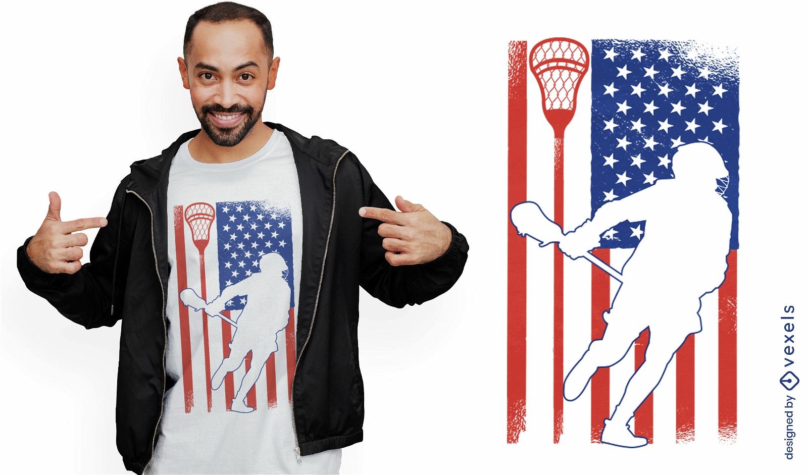 Lacrosse-Spieler mit T-Shirt-Design der amerikanischen Flagge