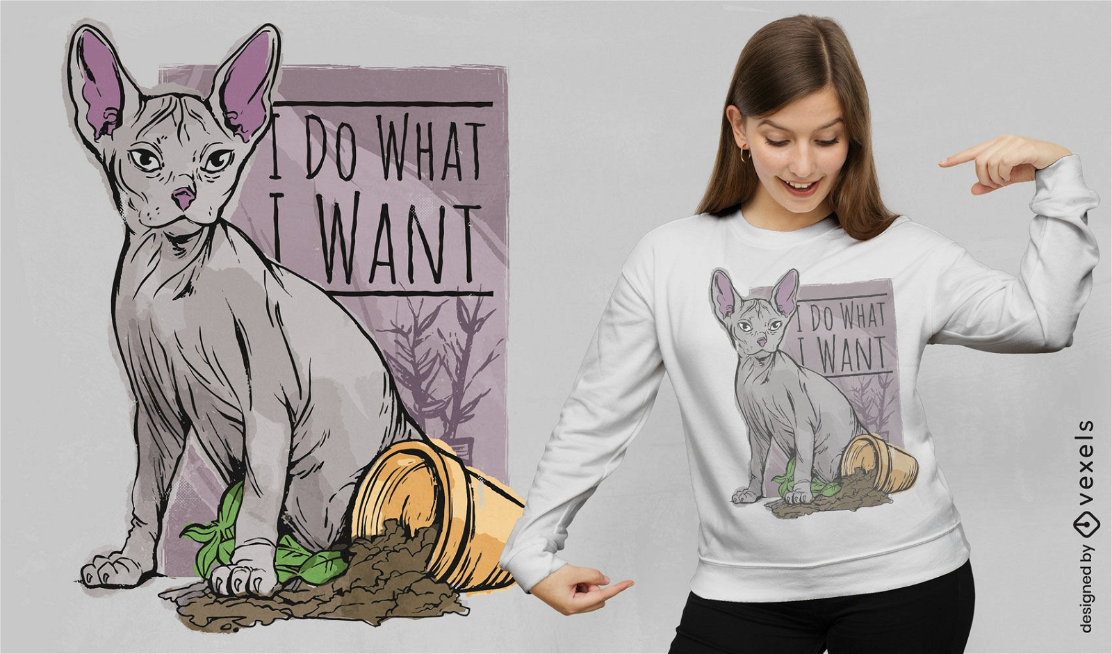 Design de camiseta de animal de gato sphynx fofo