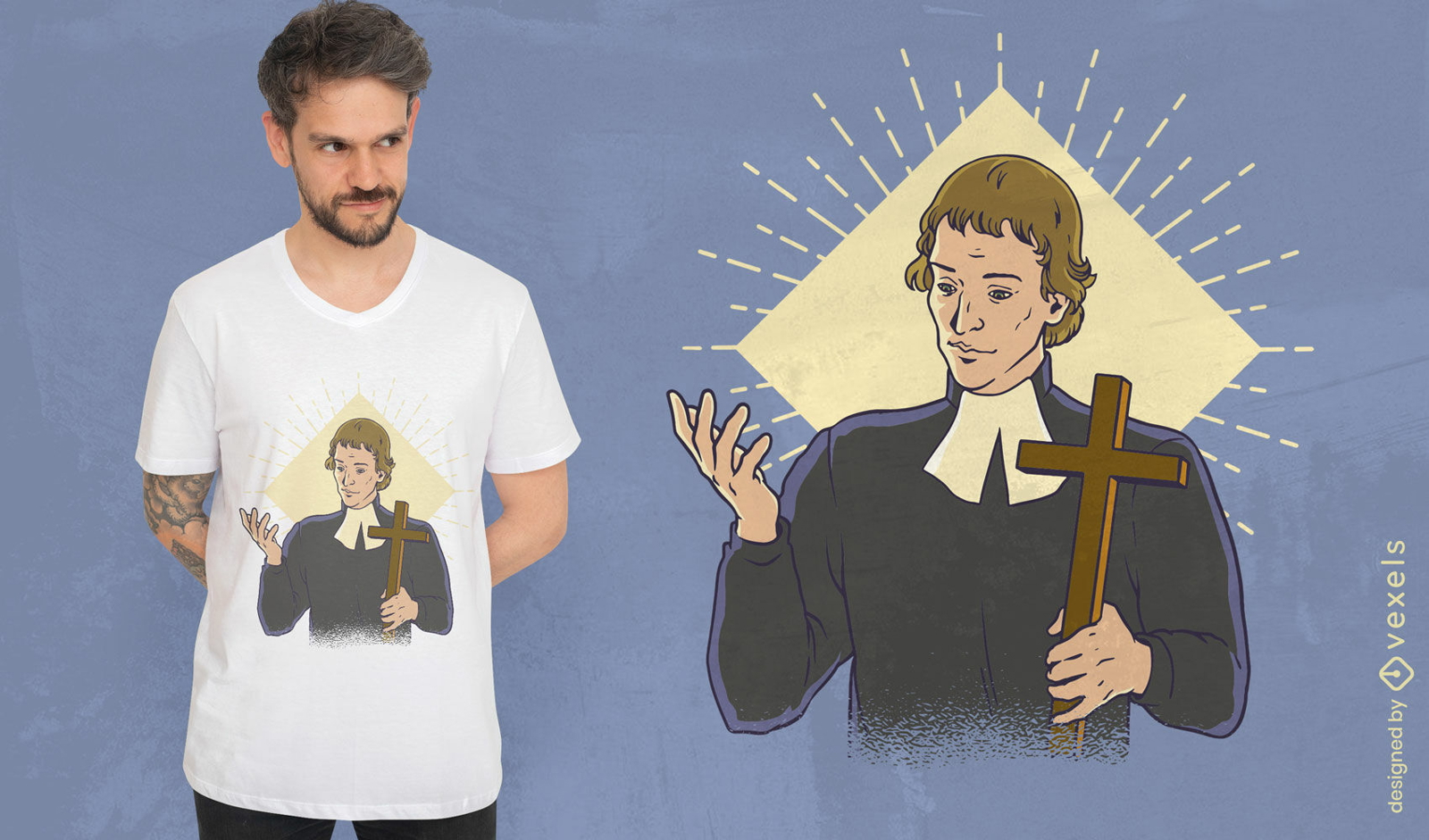 Christian priest with cross t-shirt design