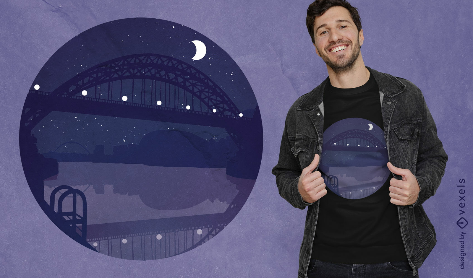 Brücke bei Nacht Landschaft T-Shirt-Design