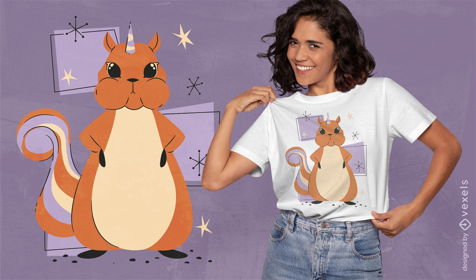 Design de camiseta animal esquilo unicórnio