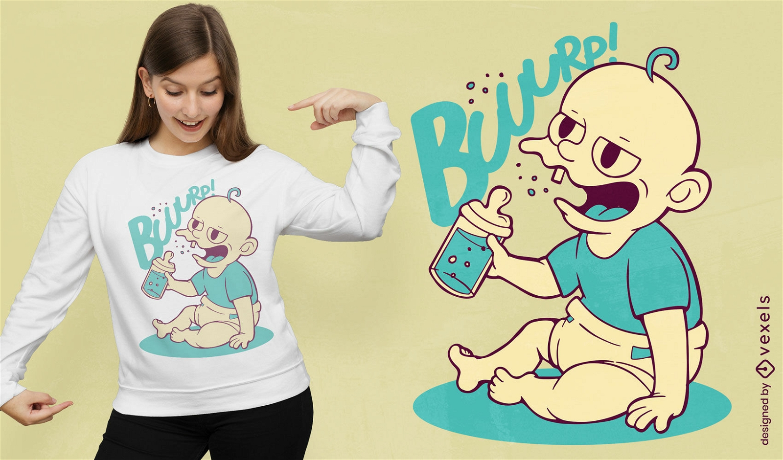 Design de camiseta de beb? arrotando de desenho animado