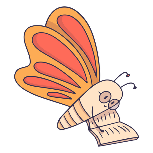 Cute butterfly reading PNG Design