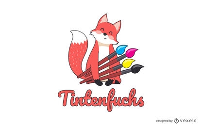 Happy fox with paintbrushes logo template