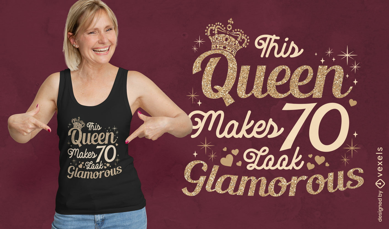 design de camiseta com citação de rainha de 70 anos