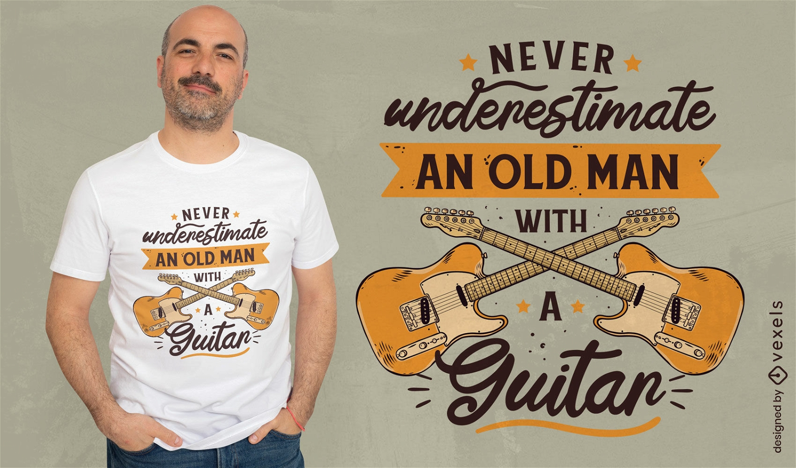 Velho com design de t-shirt de cita??o de guitarra
