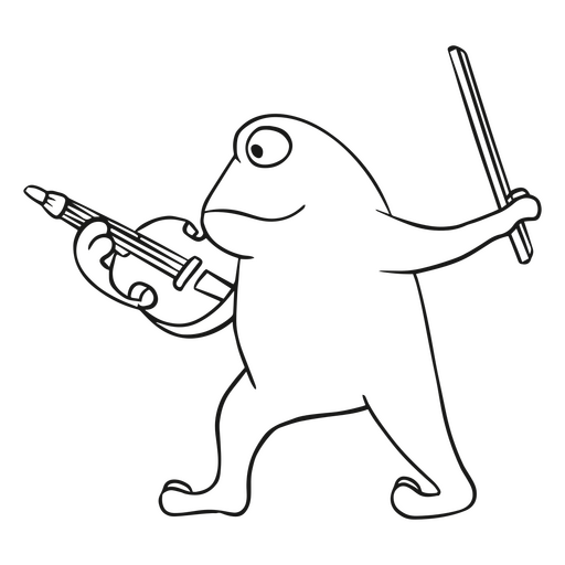 Frosch h?lt eine Violine-Strichzeichnung PNG-Design