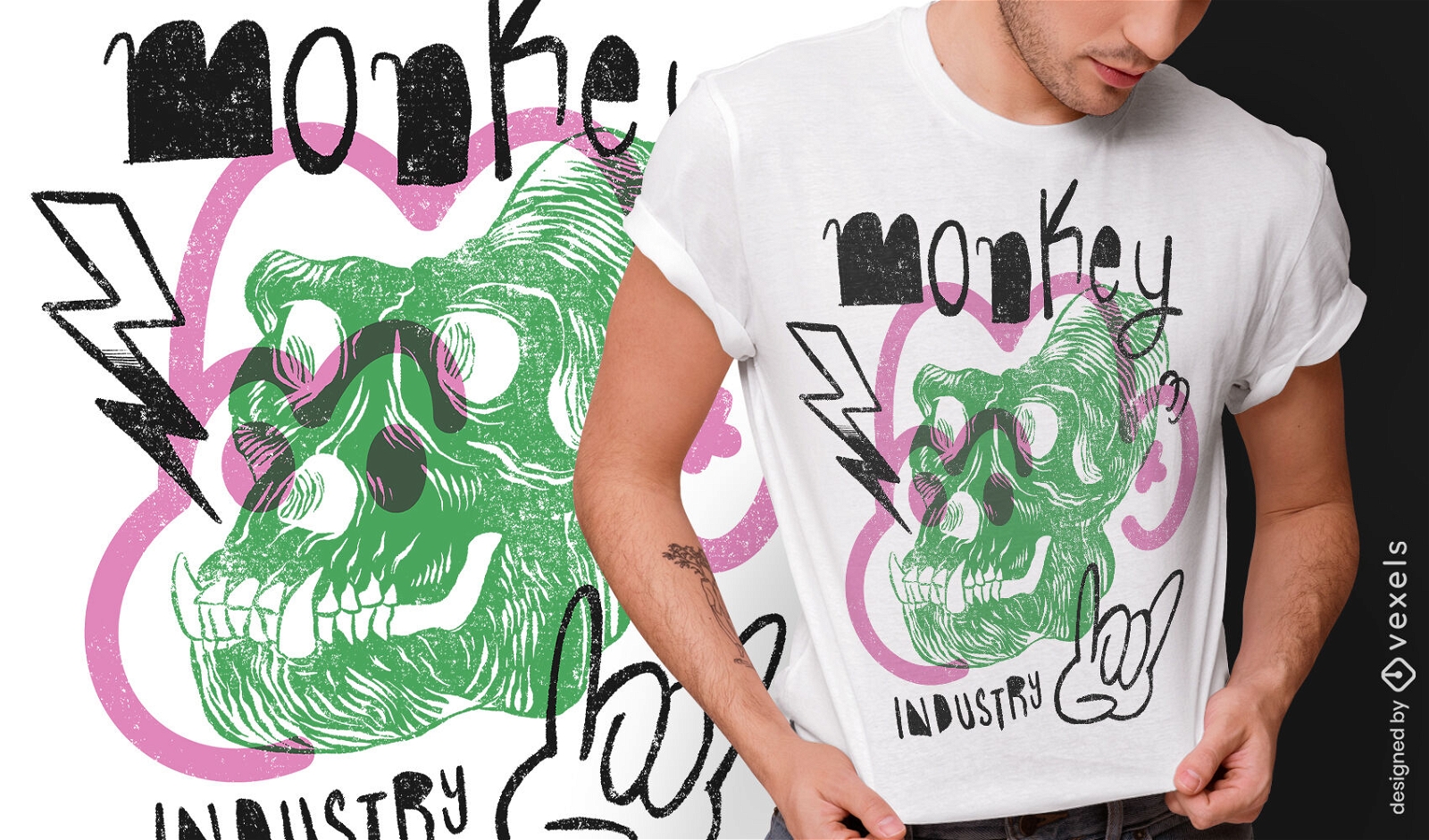 Monkey skull doodles t-shirt design